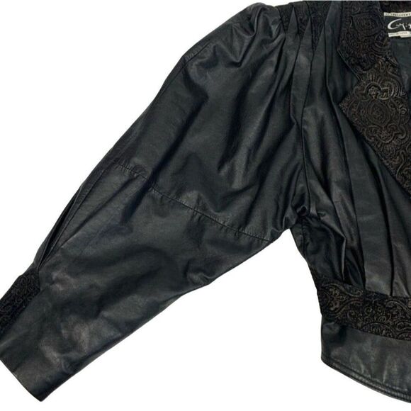 Vintage 80's Jacket Leather Bomber Multimedia Metallic Embossed Suede Black L - Picture 6 of 16
